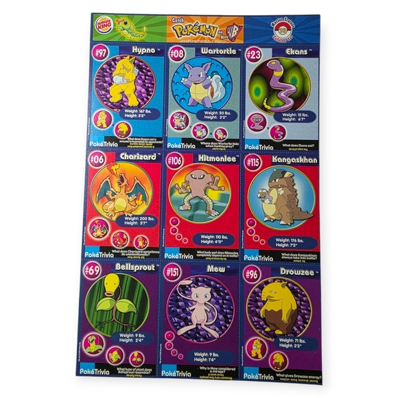 Vintage Charizard 90s Uncut Burger King Pokemon Trading Cards